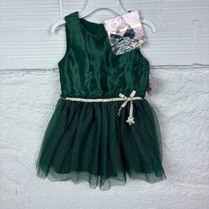 NWT BETWEEN green & gold sparkly tutu dress with matching bow size 6